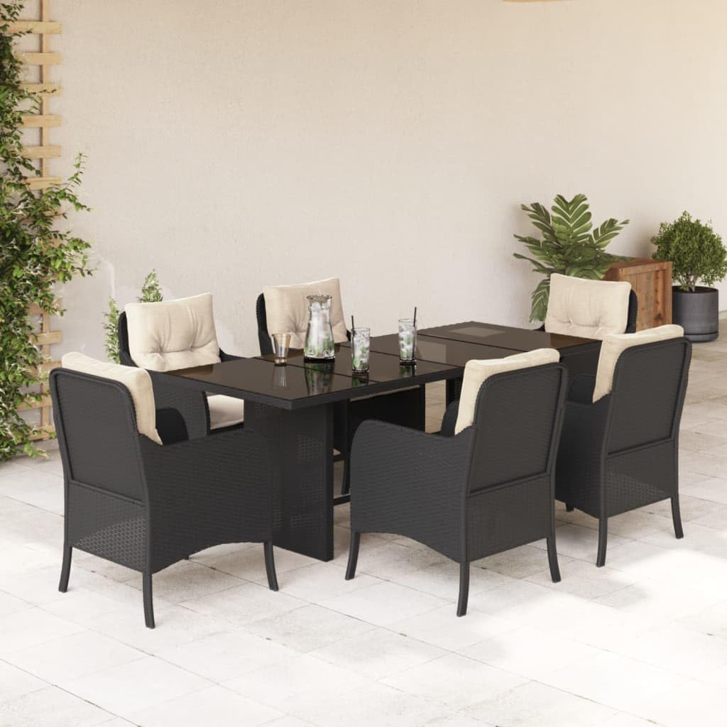 Garden Dining Set Brown Poly Rattan 6-Seater Outdoor Decor Patio Furniture for Outdoor Terrace