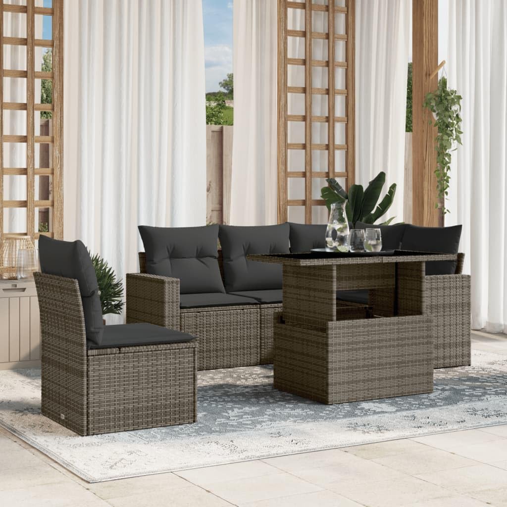 Modular Garden Sofa Set with Cushions Black PE Rattan Outdoor Furniture for Patio Garden and Terrace 6 Seater Durable Comfortable Modern Design