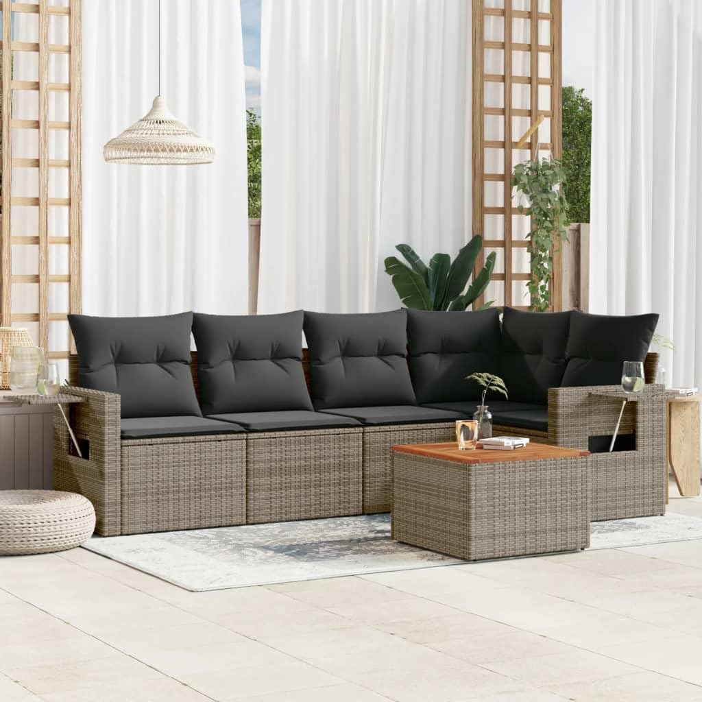 Youuihom Black PE Rattan Modular Garden Sofa Set Sectional Patio Furniture Outdoor Seating for Patio Garden Terrace 6-Seater with Weather-Resistant Cushions