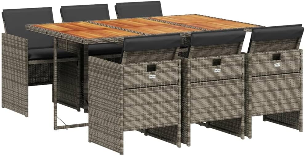 Patio Dining Set Set of 6 Beige PE Rattan 6-Seater Foldable Outdoor Decor Patio Furniture for Outdoor Terrace