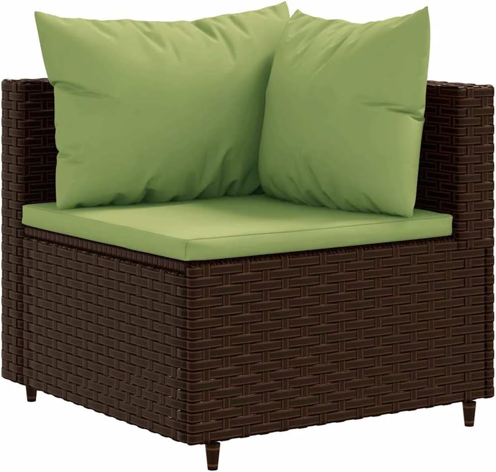 Patio Lounge Set Modern Outdoor Furniture PE Rattan with Green Cushions UV Resistant for Garden Balcony Terrace 6-Seater