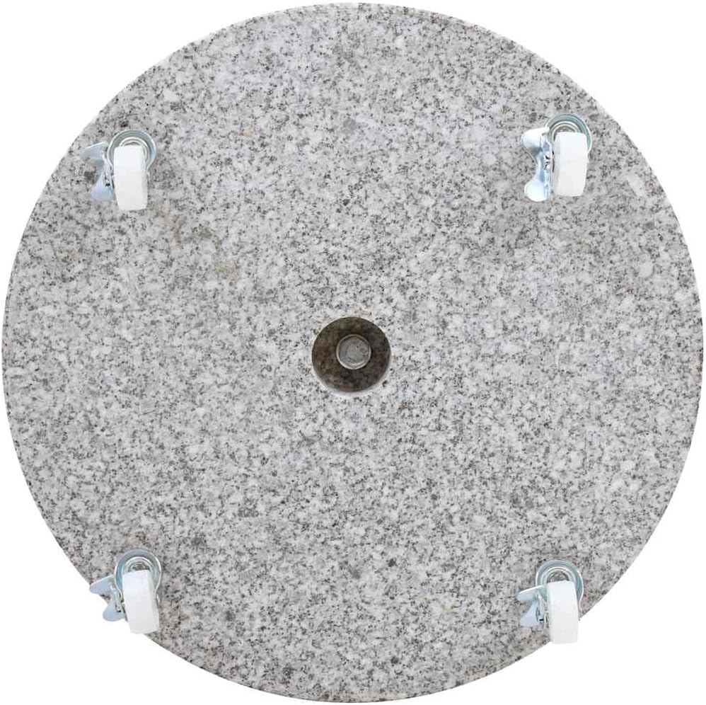 vidaXL 66.1lb Round Umbrella Base with Wheels, Patio Parasol Base for 1.5"/1.9" Pole Sizes, Granite Plate, Stainless Steel Pipe, Elegant Style, Ø17.7 Grey