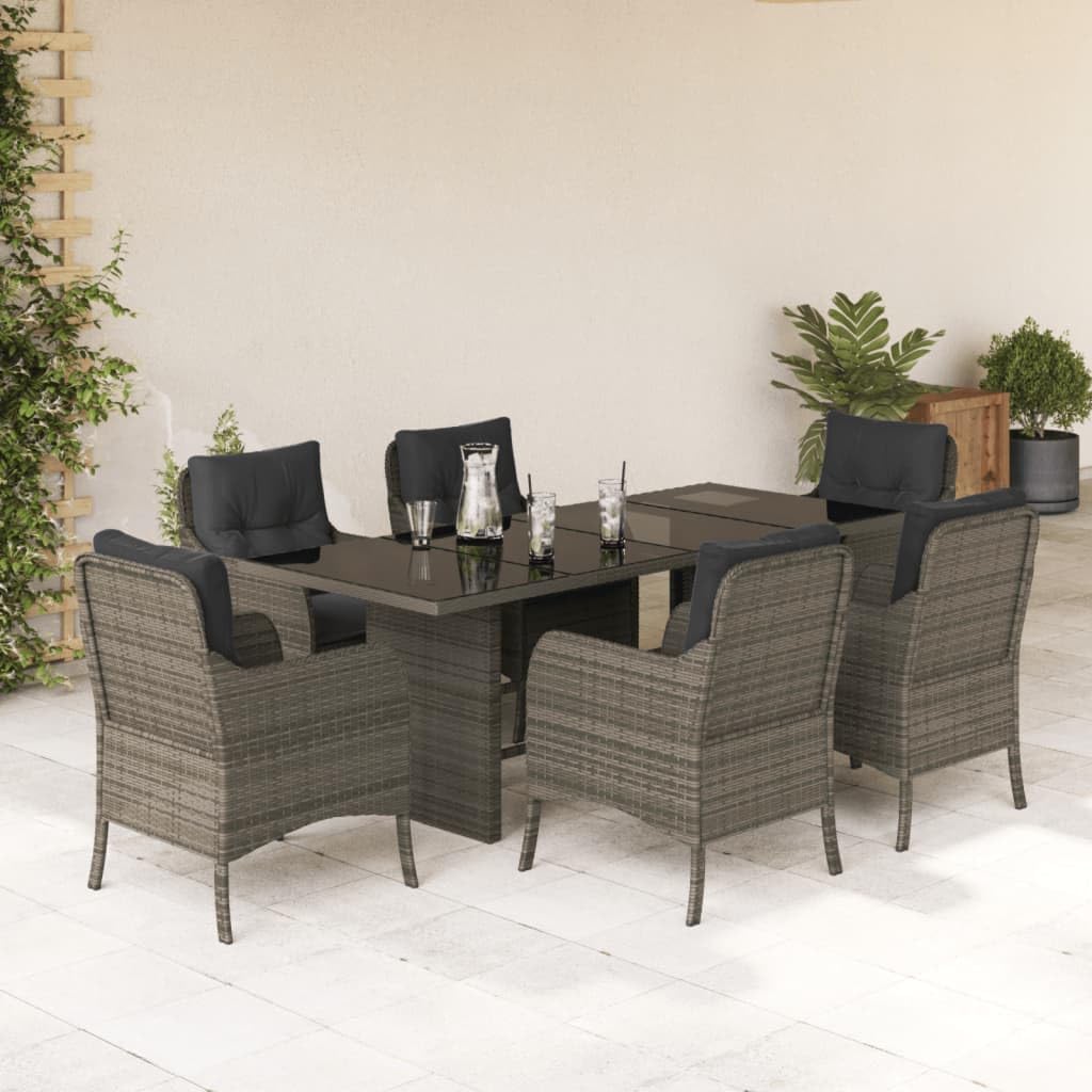 Garden Dining Set Brown Poly Rattan 6-Seater Outdoor Decor Patio Furniture for Outdoor Terrace