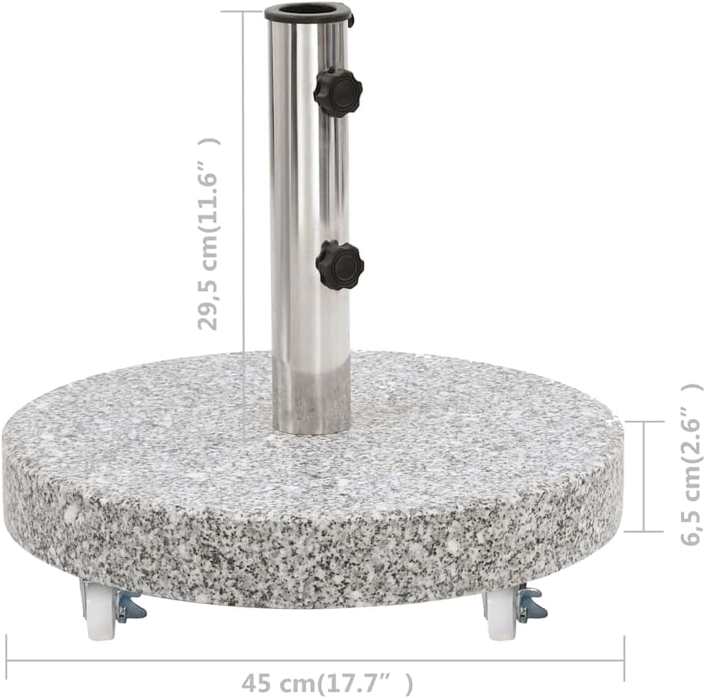 vidaXL 66.1lb Round Umbrella Base with Wheels, Patio Parasol Base for 1.5"/1.9" Pole Sizes, Granite Plate, Stainless Steel Pipe, Elegant Style, Ø17.7 Grey
