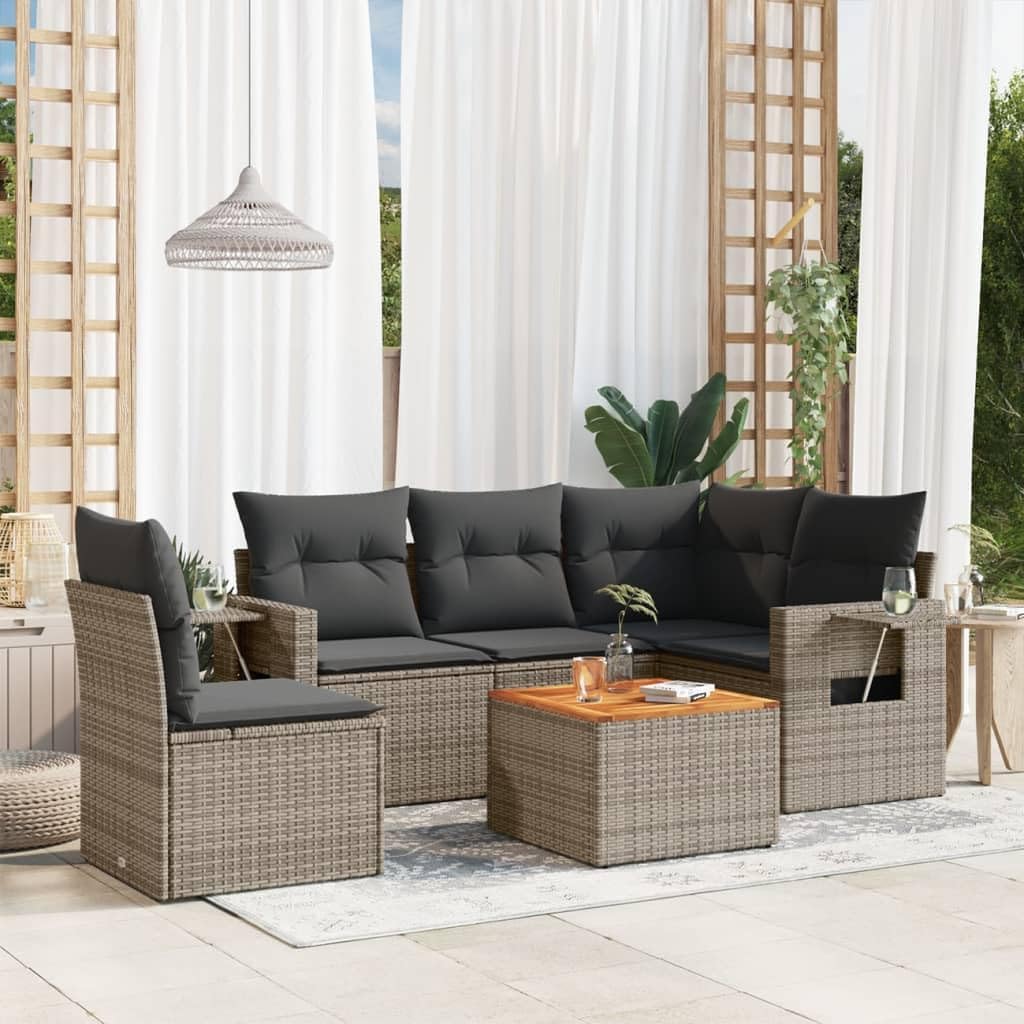 Youuihom Black PE Rattan Modular Garden Sofa Set Sectional Patio Furniture Outdoor Seating for Patio Garden Terrace 6-Seater with Weather-Resistant Cushions
