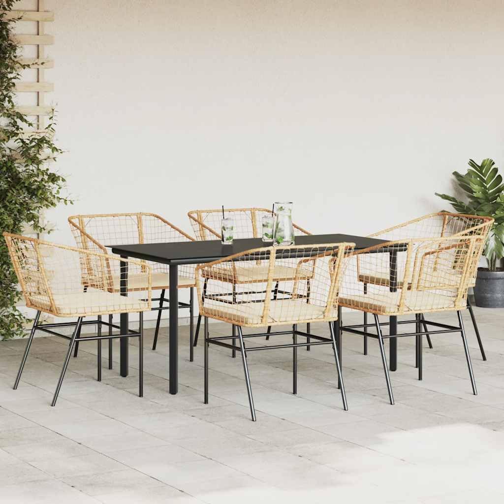 Garden Dining Set Brown Poly Rattan 6-Seater Outdoor Chairs Patio Furniture Set for Outdoor Terrace