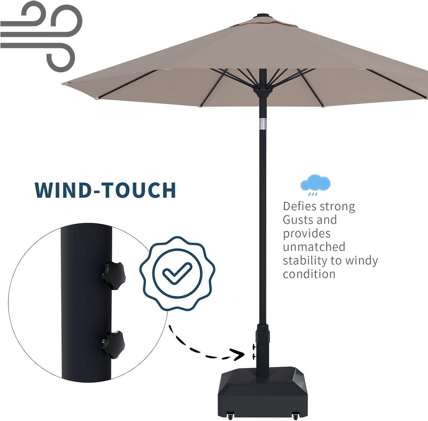 Fillable Mobile Patio Umbrella Base Heavy Duty Market Stand for Deck, Poolside w/ 4 Wheels, 2 Locks, 2 Knobs, Wind-Resistant Design - Black