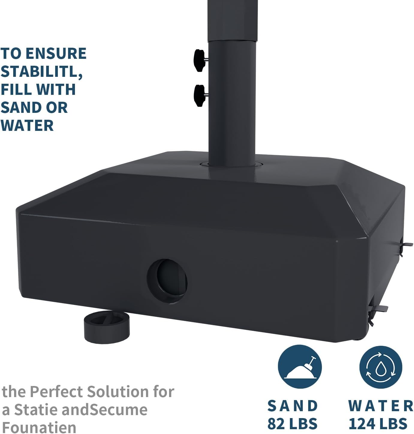 Fillable Mobile Patio Umbrella Base Heavy Duty Market Stand for Deck, Poolside w/ 4 Wheels, 2 Locks, 2 Knobs, Wind-Resistant Design - Black