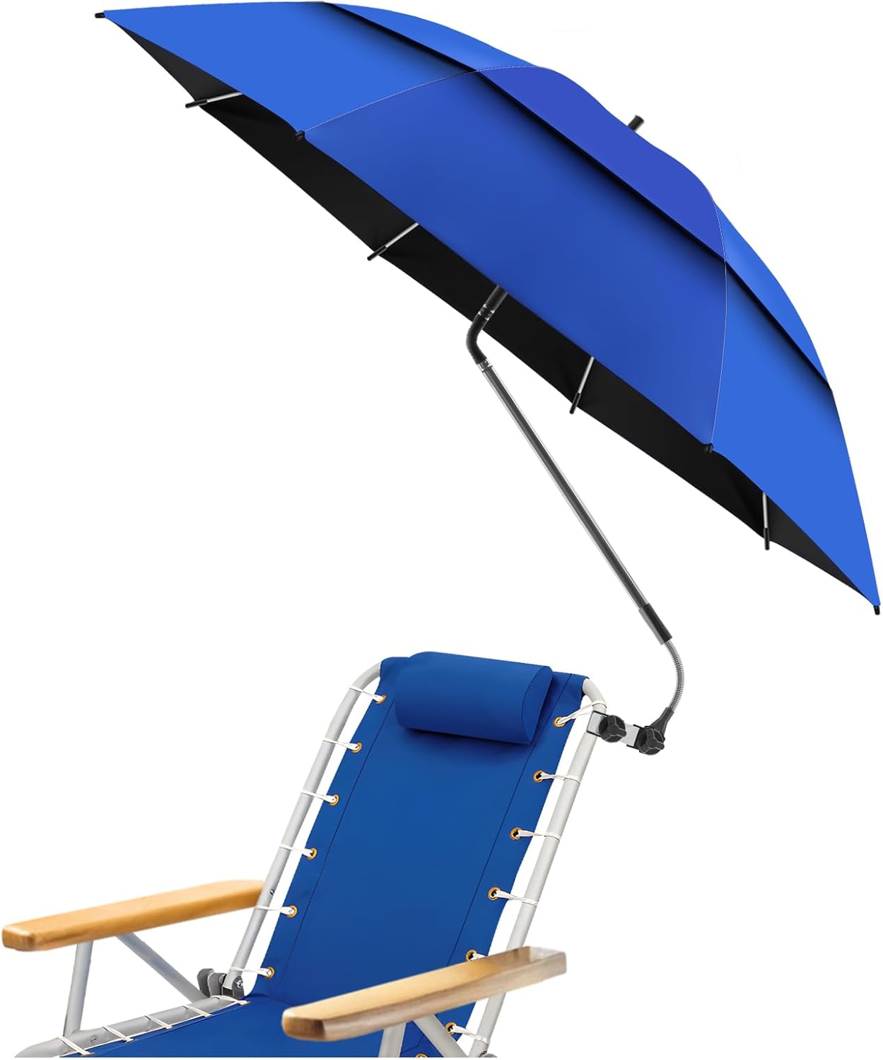2 Pack 48.6" Double Canopy Beach Umbrella with Clamp, UPF50+ Beach Chair Umbrella with clip, 360°Adjustable Portable Outdoor Wheelchair, Patio, Golf Carts,Camping(Not Include Chair)
