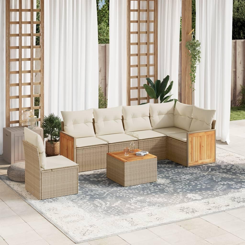 Modular Garden Sofa Set Outdoor Patio Furniture PE Rattan with UV-Resistant Cushions Adjustable Feet for Balcony Sunroom Terrace 6-Seater Beige