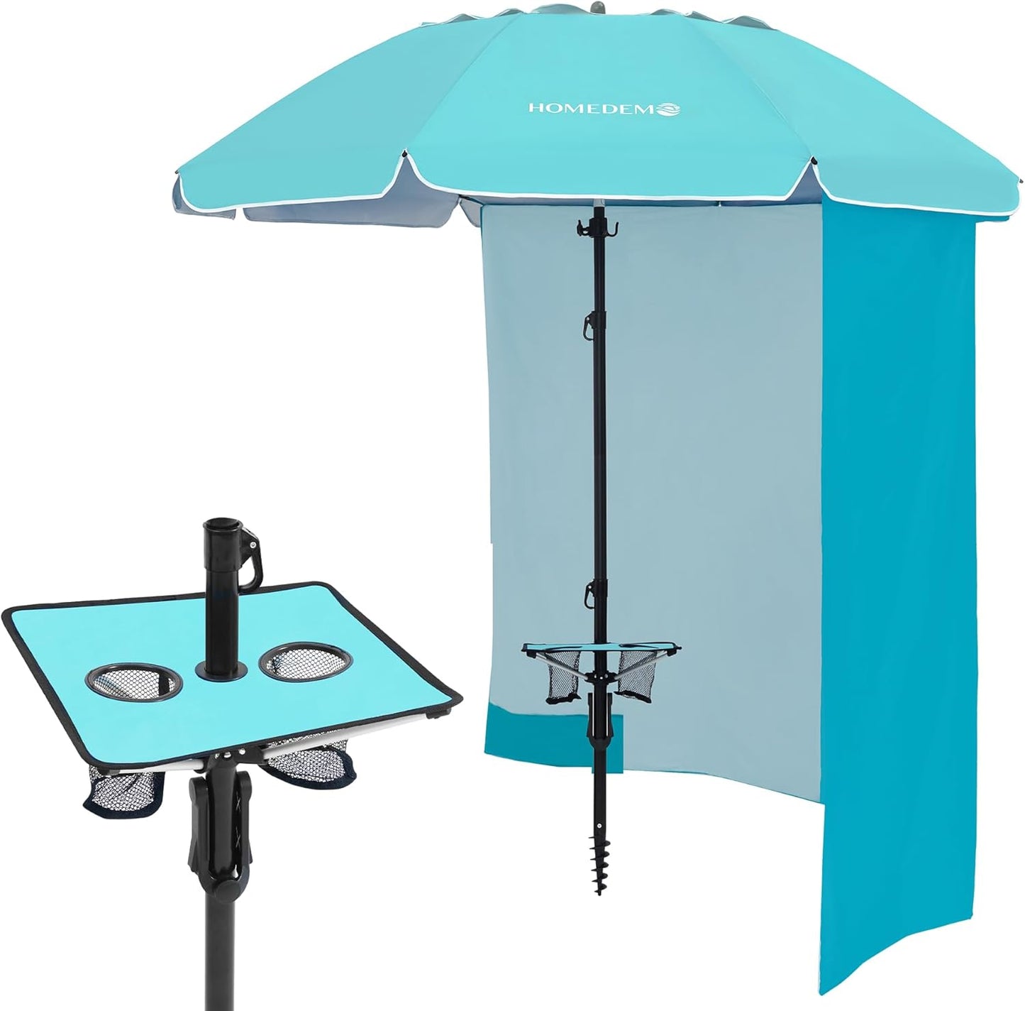 HOMEDEMO 7ft Beach Umbrellas For Sand Heavy Duty Wind, Portable Beach Umbrella UPF 50+ Windproof Outdoor Beach Umbrella with Sand Anchor, Tilt Pole, Carry Bag, Table Tray, Vent and Hook