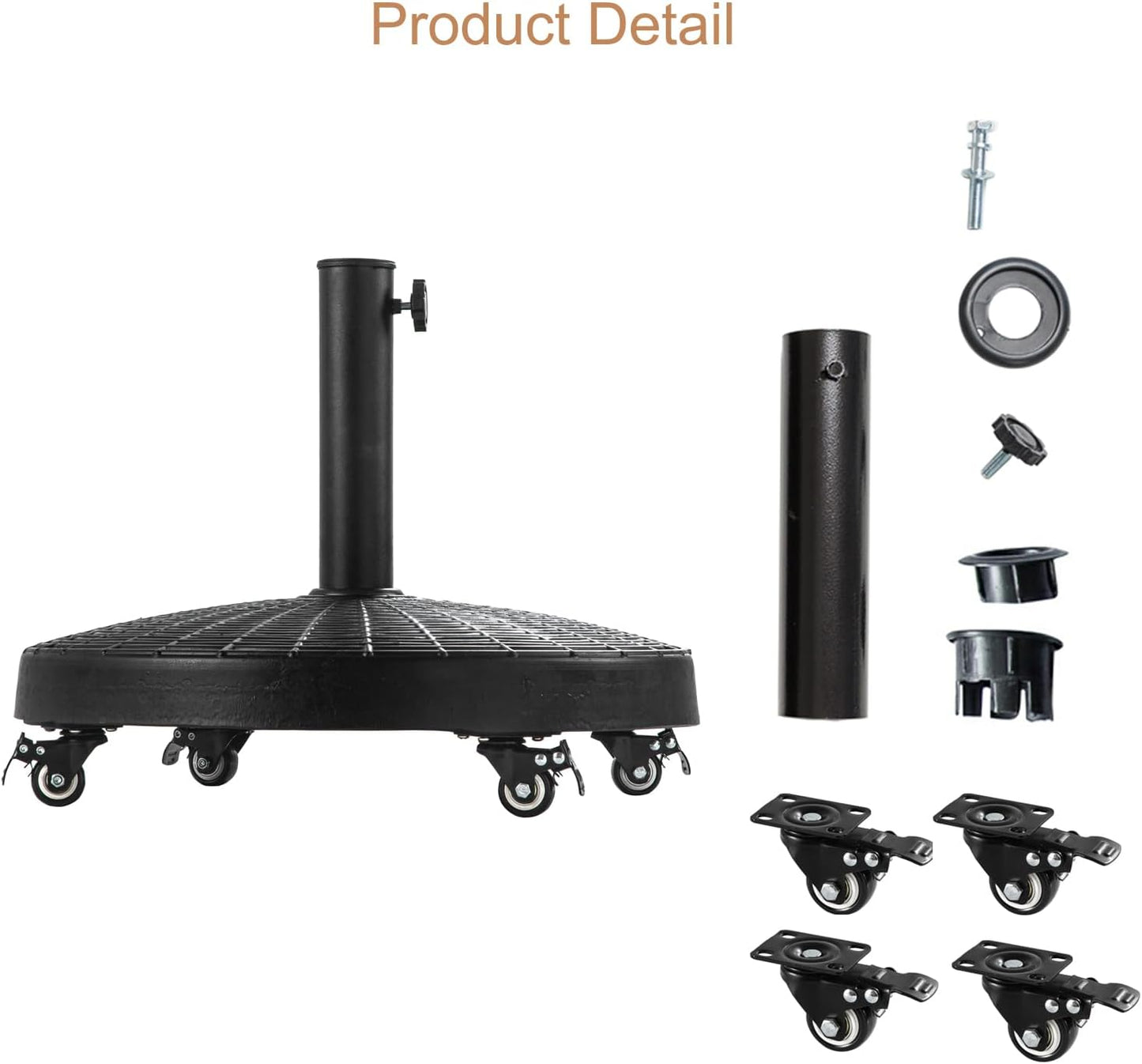 C-Hopetree 51 lb Heavy Duty Round Base Stand with Rolling Wheels for Outdoor Patio Market Table Umbrella, Black