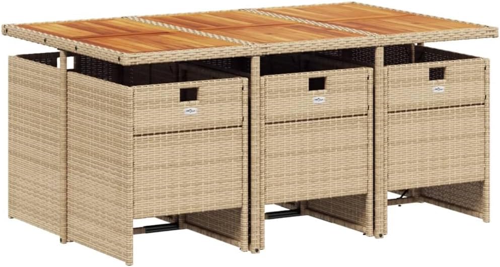 Patio Dining Set Set of 6 Beige PE Rattan 6-Seater Foldable Outdoor Furniture Patio Furniture for Terrace Outdoor