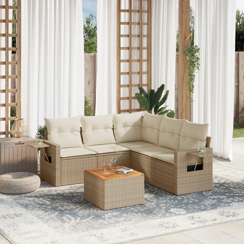 Youuihom Black PE Rattan Modular Garden Sofa Set Sectional Patio Furniture Outdoor Seating for Patio Garden Terrace 6-Seater with Weather-Resistant Cushions