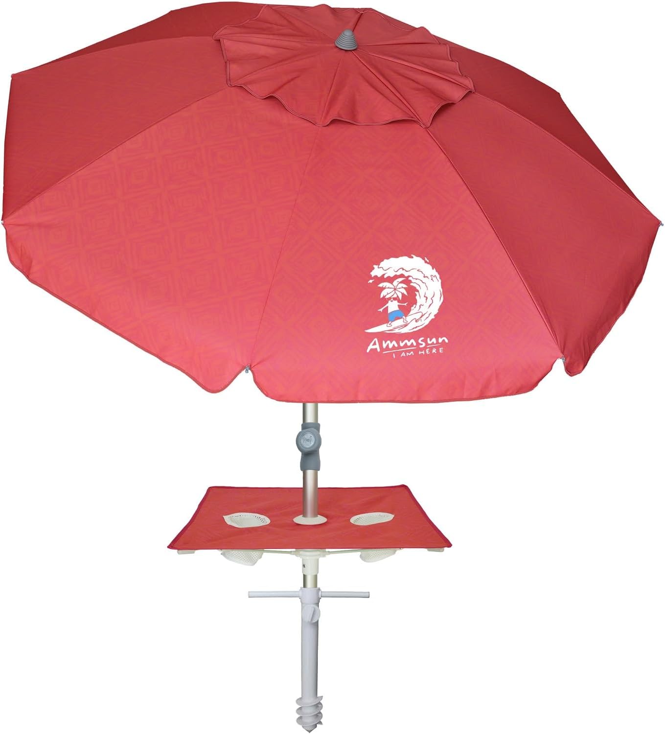AMMSUN 7ft Heavy Duty High Wind Beach Umbrella with sand anchor, Built-in Table Tray Vent Tilt Pole, UPF 50+ Windproof Portable Outdoor Umbrellas Carry Bag for Patio Garden Pool Backyard Navy