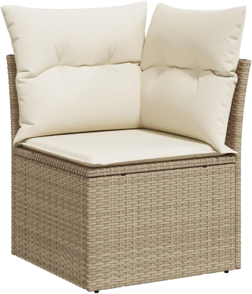 Modular Garden Sofa Set Outdoor Patio Furniture PE Rattan with UV-Resistant Cushions Adjustable Feet for Balcony Sunroom Terrace 6-Seater Beige
