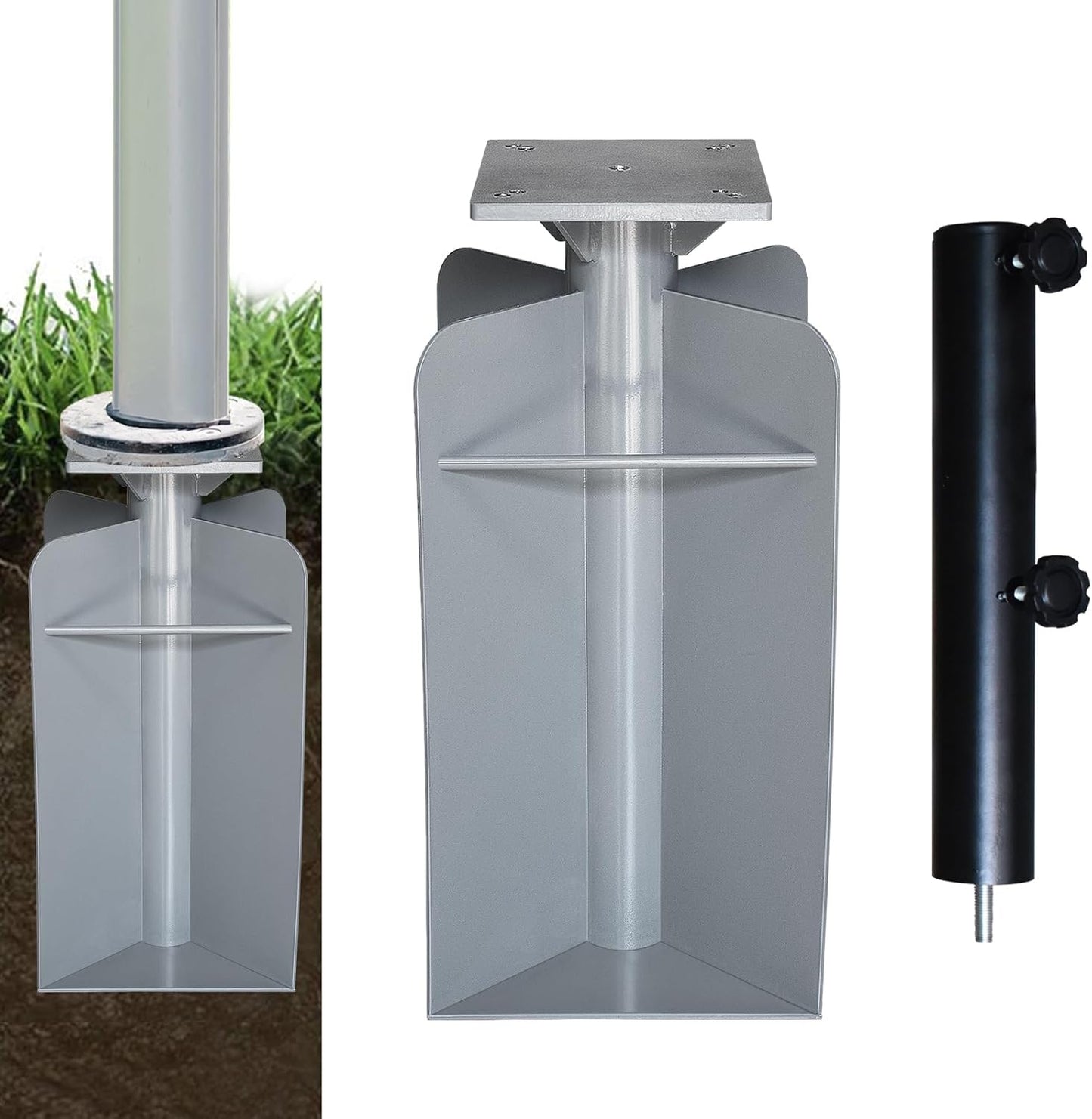 EliteShade USA In-ground Umbrella Base Stand Holder for Offset Cantilever Patio Umbrella, Silver