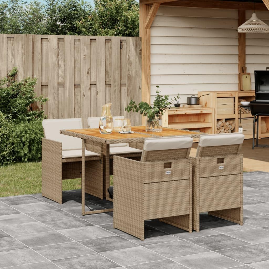 Patio Dining Set Set of 6 Beige PE Rattan 6-Seater Foldable Outdoor Furniture Patio Furniture for Terrace Outdoor