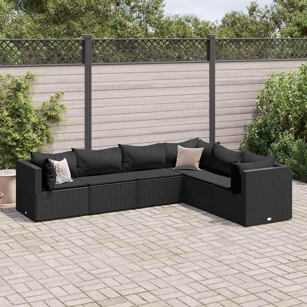 Patio Lounge Set Modern Outdoor Furniture PE Rattan with Green Cushions UV Resistant for Garden Balcony Terrace 6-Seater