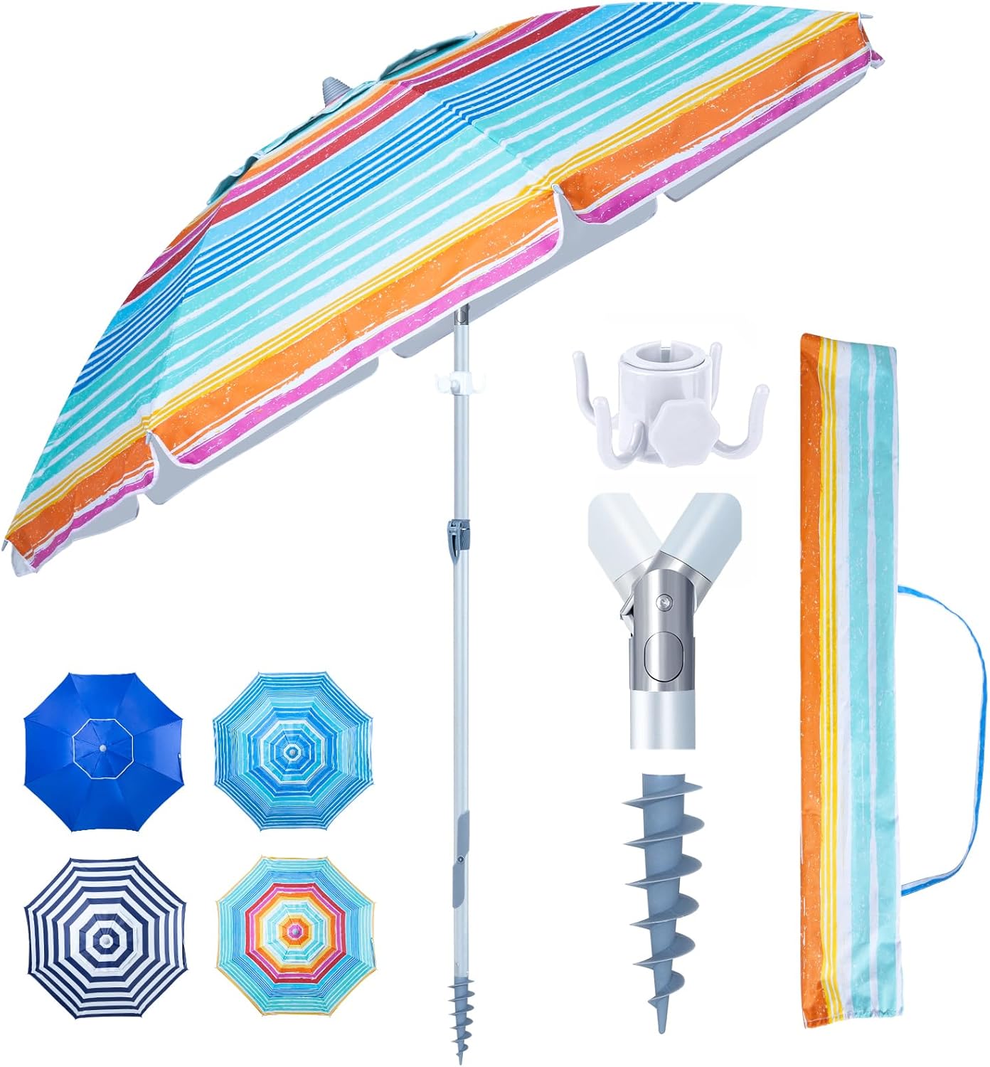 Tempera Heavy Duty High Wind Beach Umbrella with Sand Anchor & Carry Bag|Patio Outdoor Umbrella with Alumininm Frame, Sunshade Umbrella with Push Button Tilt, Ideal for Travel Garden Lawn Poolside Backyard, UPF 60+