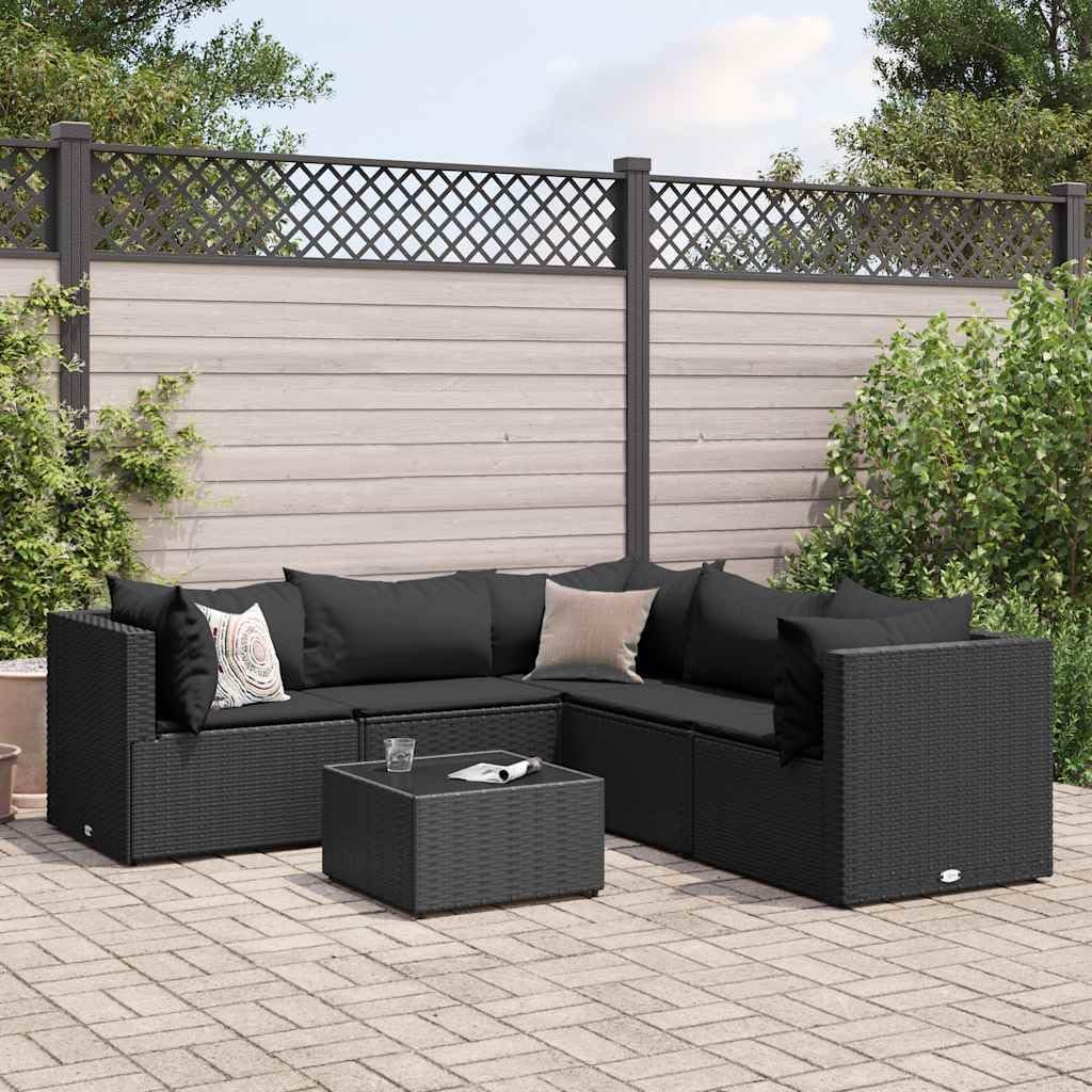 Patio Lounge Set Modern Outdoor Furniture PE Rattan with Green Cushions UV Resistant for Garden Balcony Terrace 6-Seater