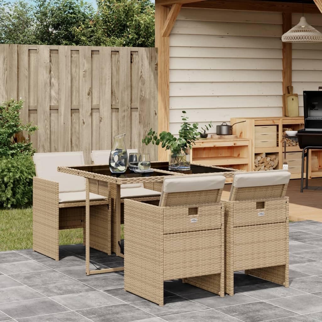 Patio Dining Set Set of 6 Beige PE Rattan 6-Seater Foldable Outdoor Furniture Patio Furniture for Terrace Outdoor