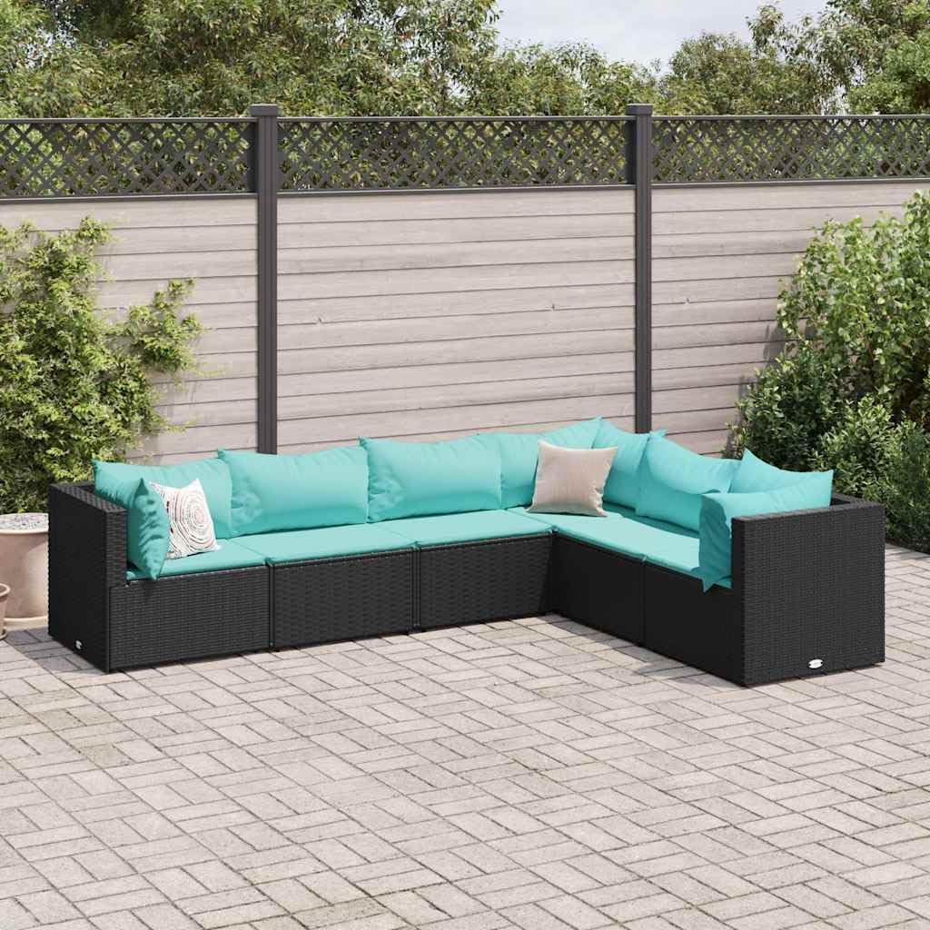 Patio Lounge Set Modern Outdoor Furniture PE Rattan with Green Cushions UV Resistant for Garden Balcony Terrace 6-Seater