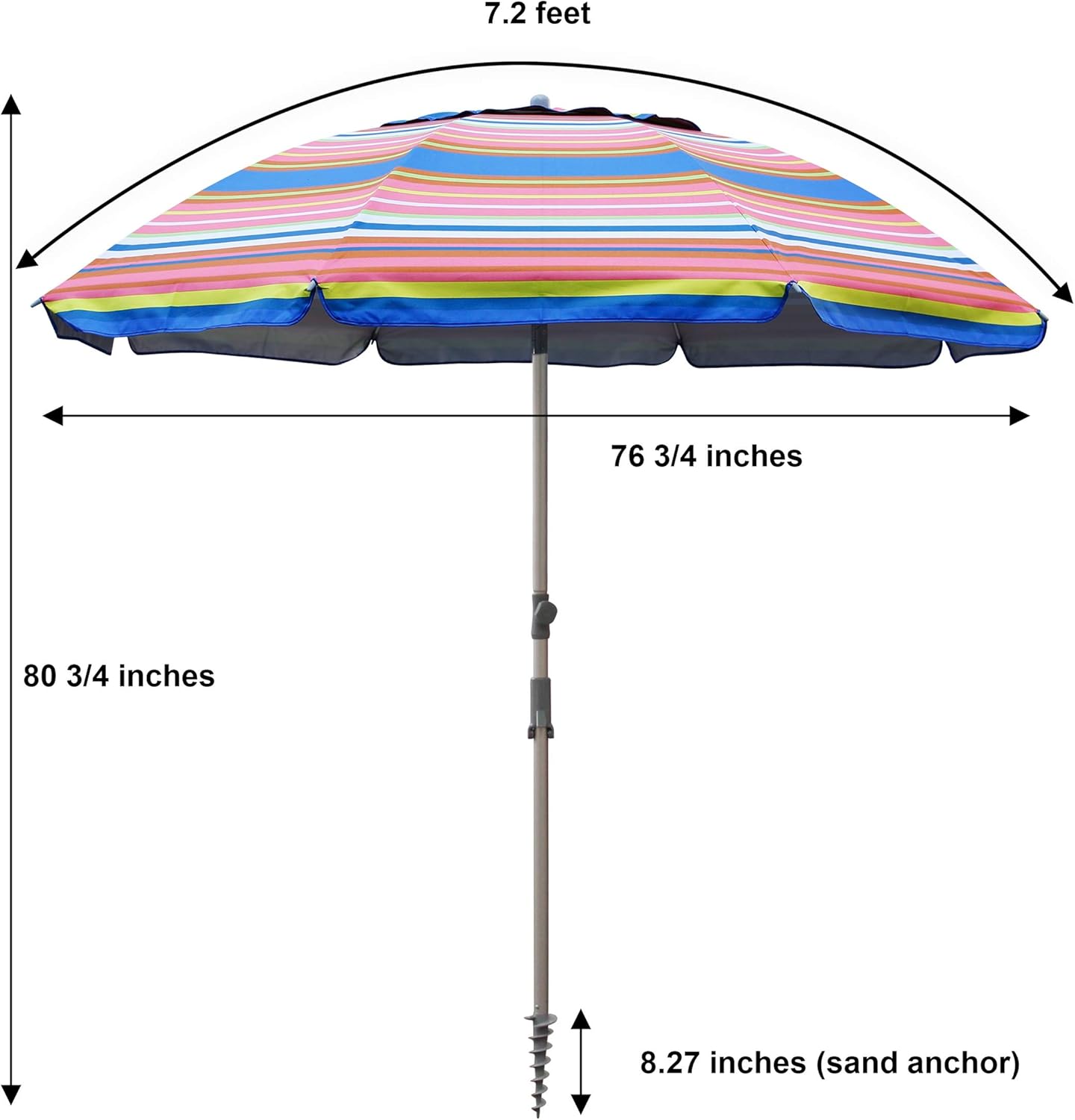 Blissun 7.2' Beach Umbrella with Sand Anchor, Outdoor Portable Beach Umbrella for Sand with Tilt Pole, Carry Bag, Air Vent