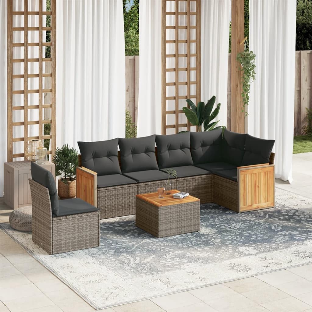 Modular Garden Sofa Set Outdoor Patio Furniture PE Rattan with UV-Resistant Cushions Adjustable Feet for Balcony Sunroom Terrace 6-Seater Beige