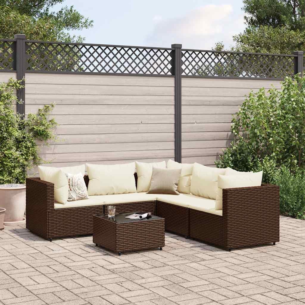 Patio Lounge Set Modern Outdoor Furniture PE Rattan with Green Cushions UV Resistant for Garden Balcony Terrace 6-Seater