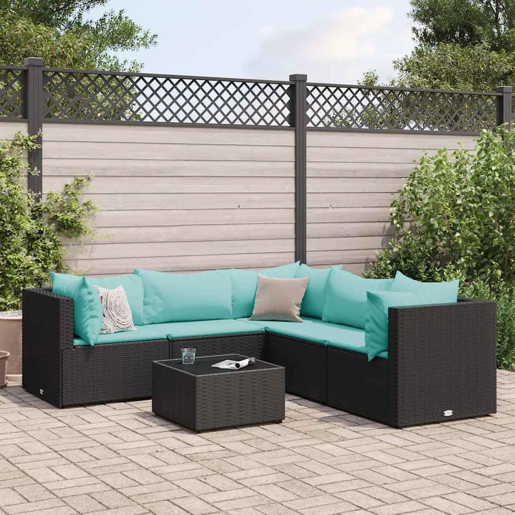 Patio Lounge Set Modern Outdoor Furniture PE Rattan with Green Cushions UV Resistant for Garden Balcony Terrace 6-Seater