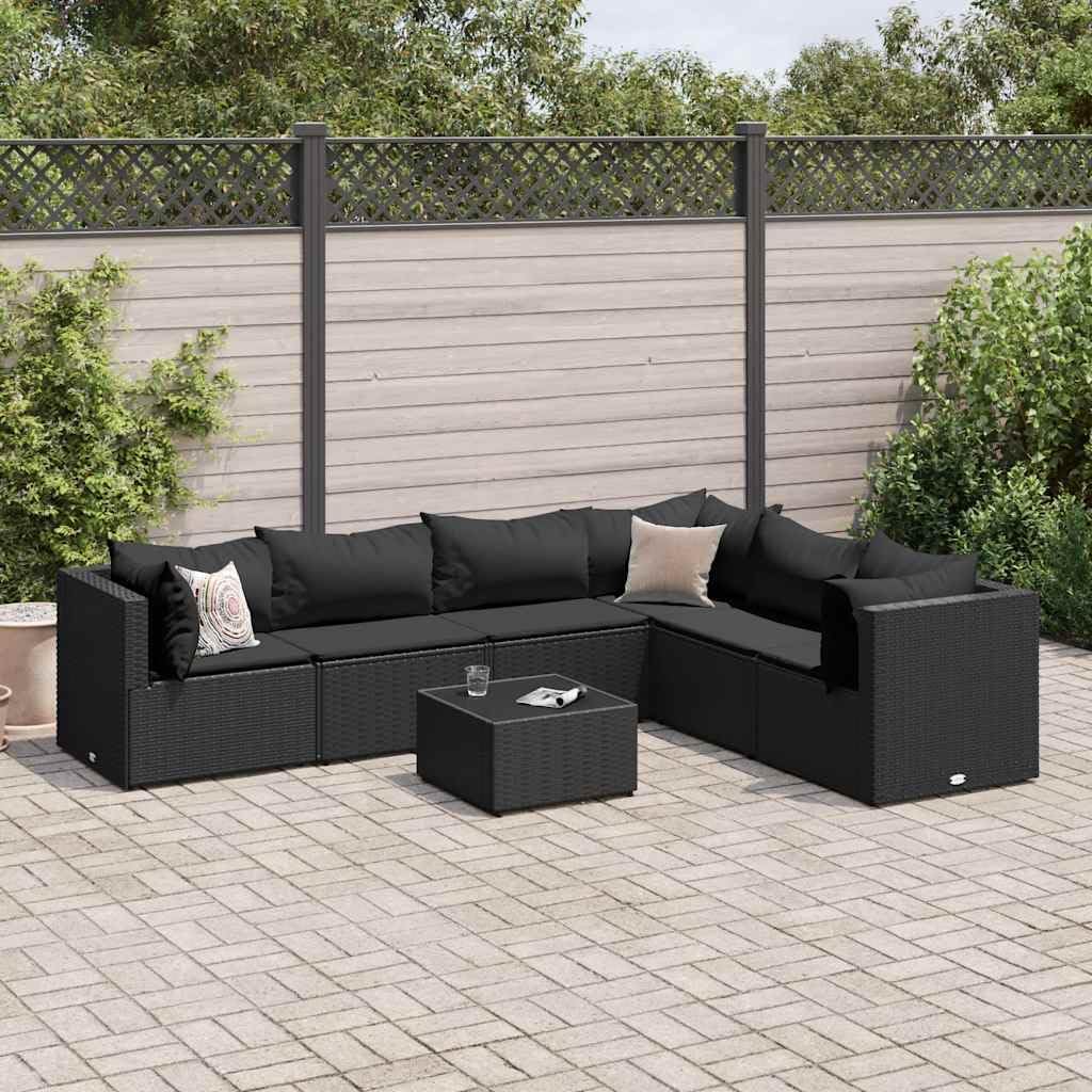 Patio Lounge Set Modern Outdoor Furniture PE Rattan with Green Cushions UV Resistant for Garden Balcony Terrace 6-Seater