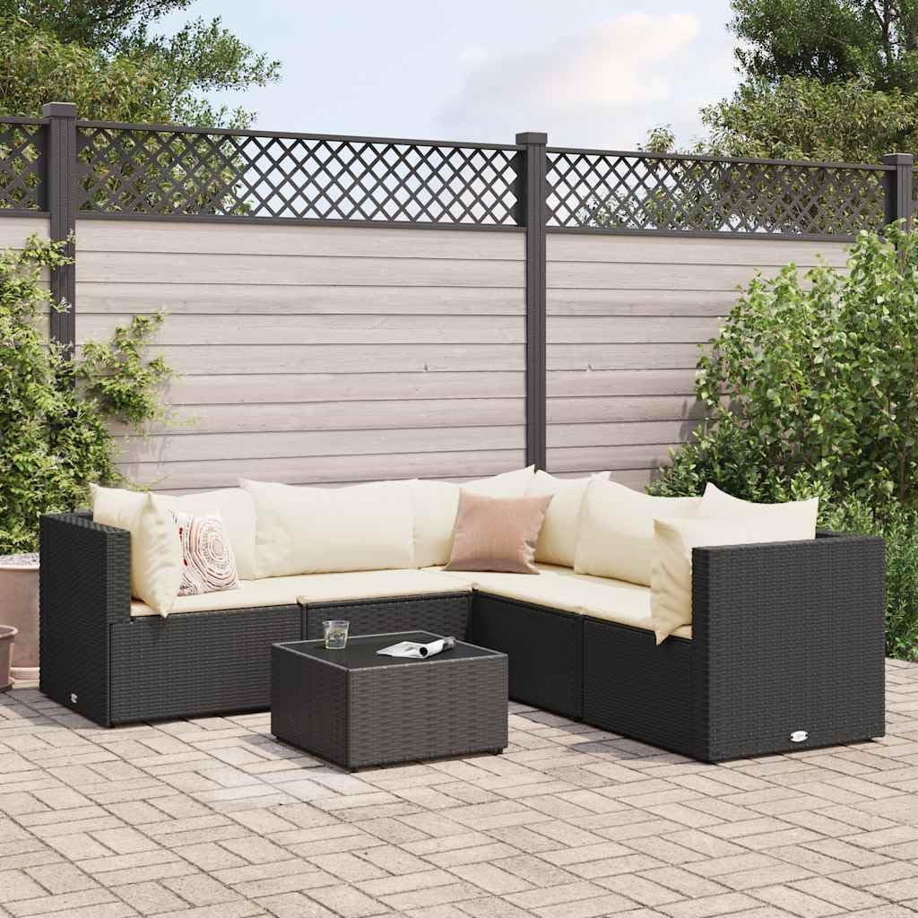 Patio Lounge Set Modern Outdoor Furniture PE Rattan with Green Cushions UV Resistant for Garden Balcony Terrace 6-Seater