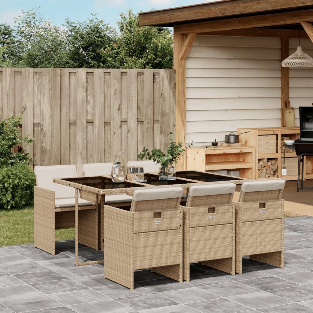 Patio Dining Set Set of 6 Beige PE Rattan 6-Seater Foldable Outdoor Furniture Patio Furniture for Terrace Outdoor