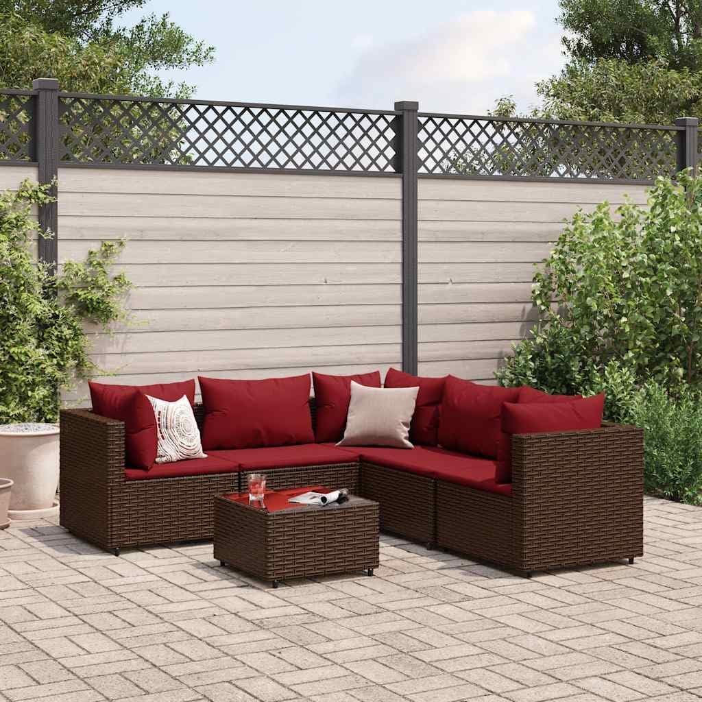 Patio Lounge Set Modern Outdoor Furniture PE Rattan with Green Cushions UV Resistant for Garden Balcony Terrace 6-Seater