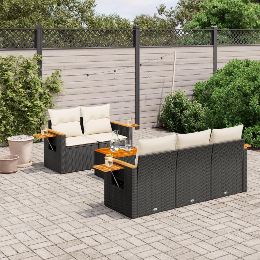 Garden Sofa Set Beige PE Rattan Modular Outdoor Furniture Set for Patio Balcony and Terrace 6 Seater Weather Resistant Comfortable Cushions