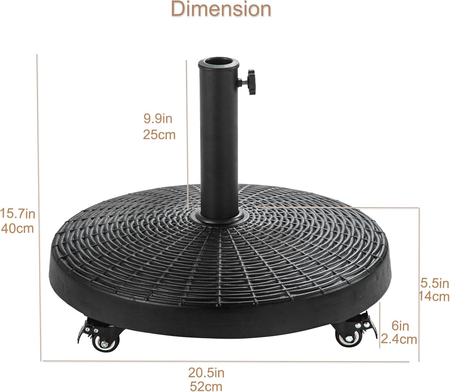 C-Hopetree 51 lb Heavy Duty Round Base Stand with Rolling Wheels for Outdoor Patio Market Table Umbrella, Black