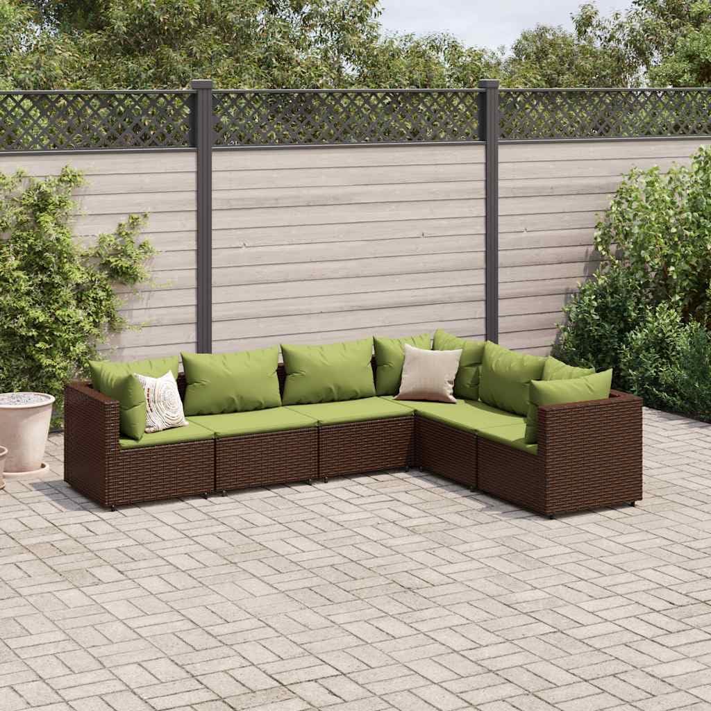 Patio Lounge Set Modern Outdoor Furniture PE Rattan with Green Cushions UV Resistant for Garden Balcony Terrace 6-Seater