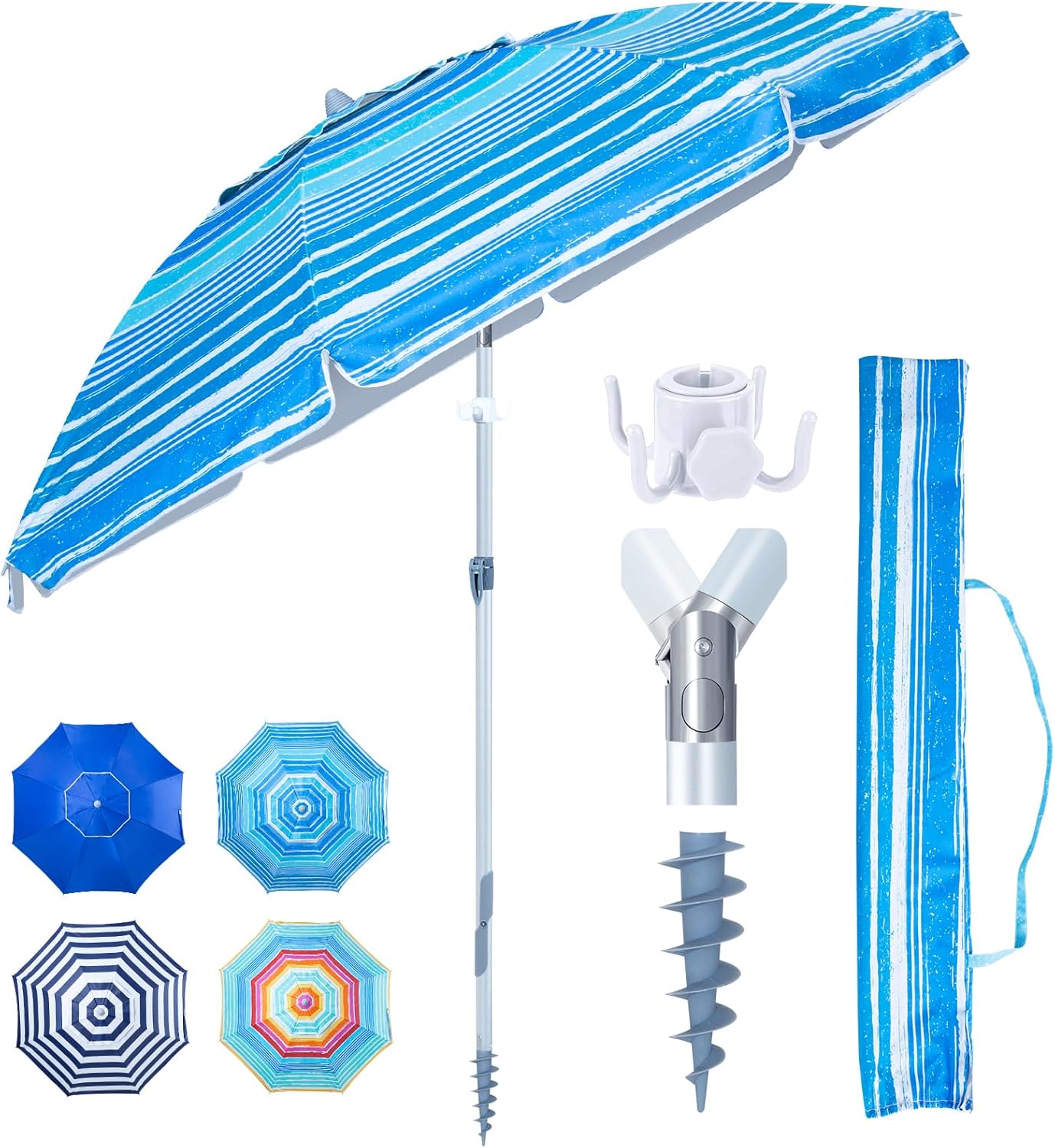 Tempera Heavy Duty High Wind Beach Umbrella with Sand Anchor & Carry Bag|Patio Outdoor Umbrella with Alumininm Frame, Sunshade Umbrella with Push Button Tilt, Ideal for Travel Garden Lawn Poolside Backyard, UPF 60+