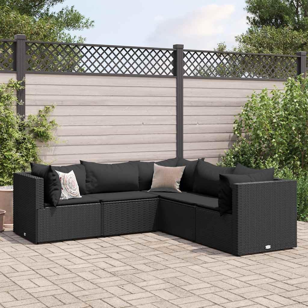 Patio Lounge Set Modern Outdoor Furniture PE Rattan with Green Cushions UV Resistant for Garden Balcony Terrace 6-Seater