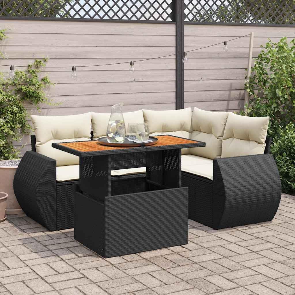 Garden Sofa Set Black PE Rattan 6 Seater Outdoor Sofa Set Outdoor Decor Patio Furniture for Balcony Terrace