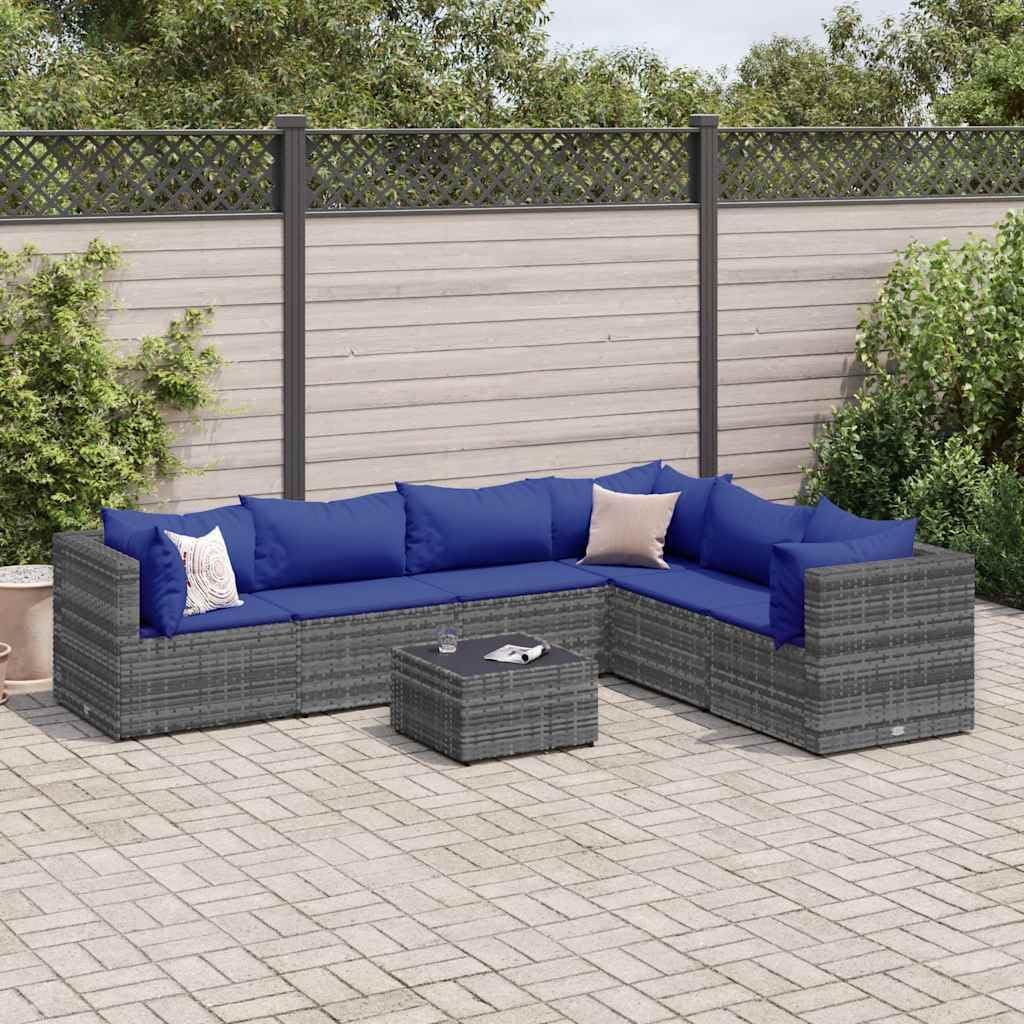 Patio Lounge Set Modern Outdoor Furniture PE Rattan with Green Cushions UV Resistant for Garden Balcony Terrace 6-Seater
