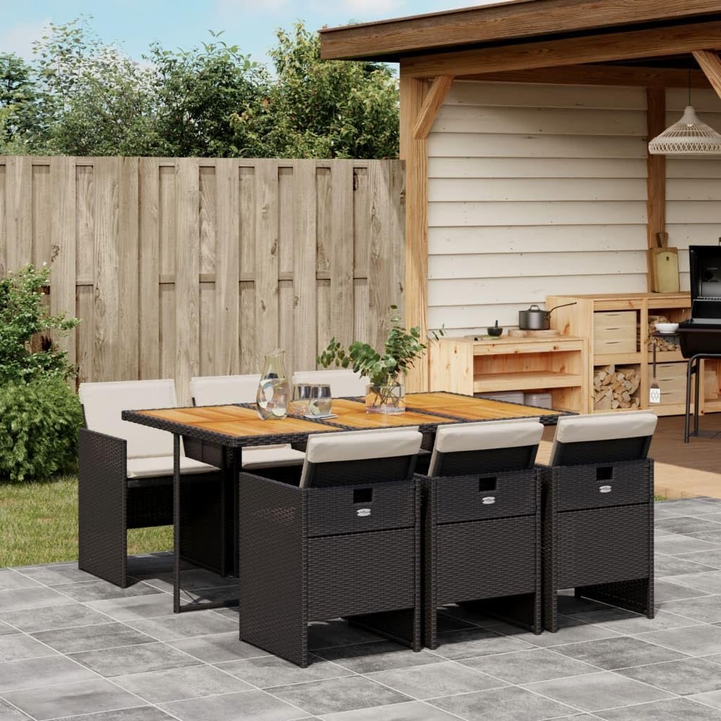 Patio Dining Set Set of 6 Beige PE Rattan 6-Seater Foldable Outdoor Furniture Patio Furniture for Terrace Outdoor