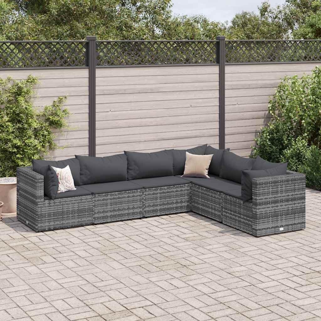 Patio Lounge Set Modern Outdoor Furniture PE Rattan with Green Cushions UV Resistant for Garden Balcony Terrace 6-Seater