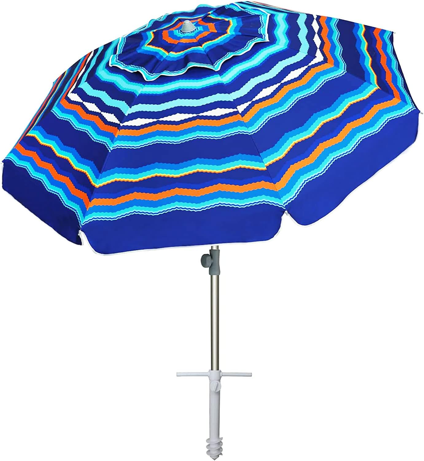 AMMSUN 7ft Heavy Duty High Wind Beach Umbrella Parasols with Sand Anchor Vent Tilt UV 50+ Sun Protection Portable Outdoor Sunshade Umbrellas Carry Bag for Patio Garden Pool Backyard Blue