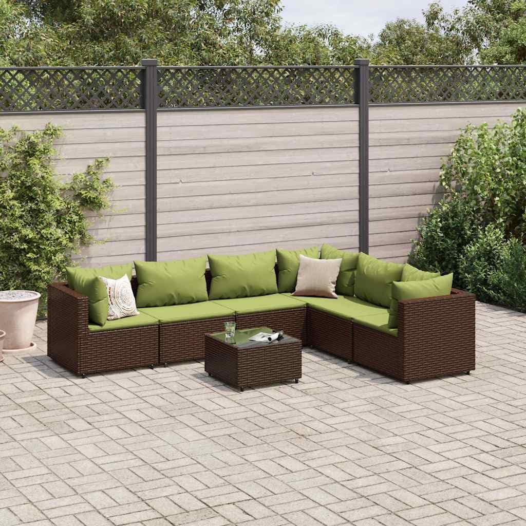 Patio Lounge Set Modern Outdoor Furniture PE Rattan with Green Cushions UV Resistant for Garden Balcony Terrace 6-Seater