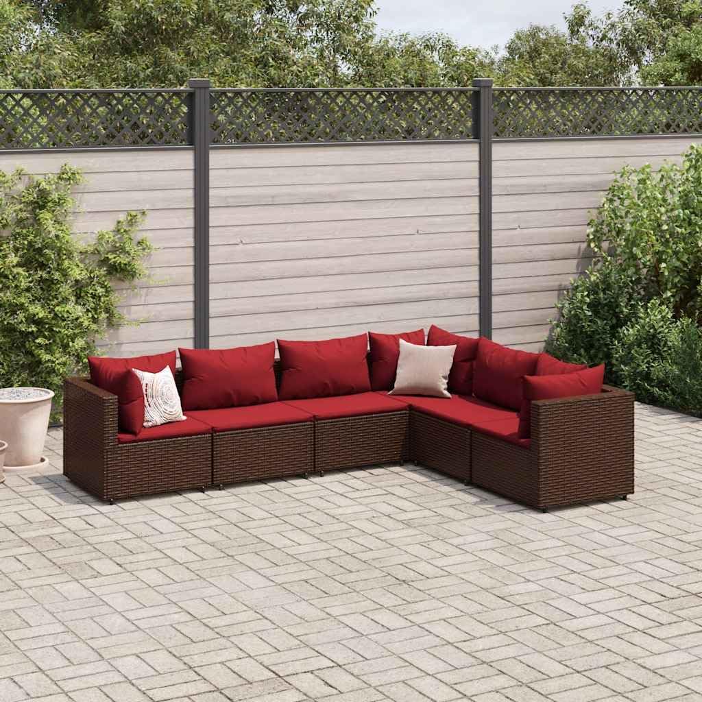 Patio Lounge Set Modern Outdoor Furniture PE Rattan with Green Cushions UV Resistant for Garden Balcony Terrace 6-Seater