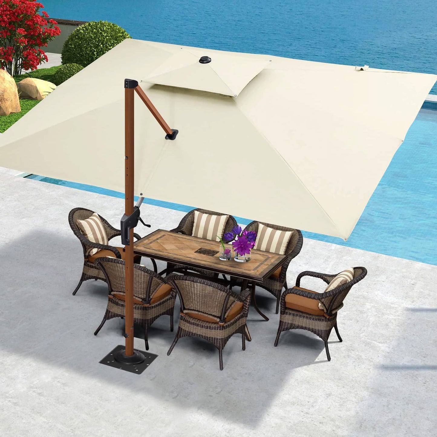 In-ground Umbrella Base with Umbrella Stand Tube Hanging Parasol Stand Holder Stainless Steels Outdoor Umbrella Base, Black