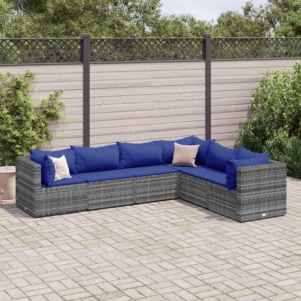 Patio Lounge Set Modern Outdoor Furniture PE Rattan with Green Cushions UV Resistant for Garden Balcony Terrace 6-Seater