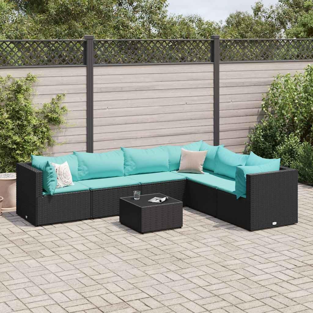 Patio Lounge Set Modern Outdoor Furniture PE Rattan with Green Cushions UV Resistant for Garden Balcony Terrace 6-Seater